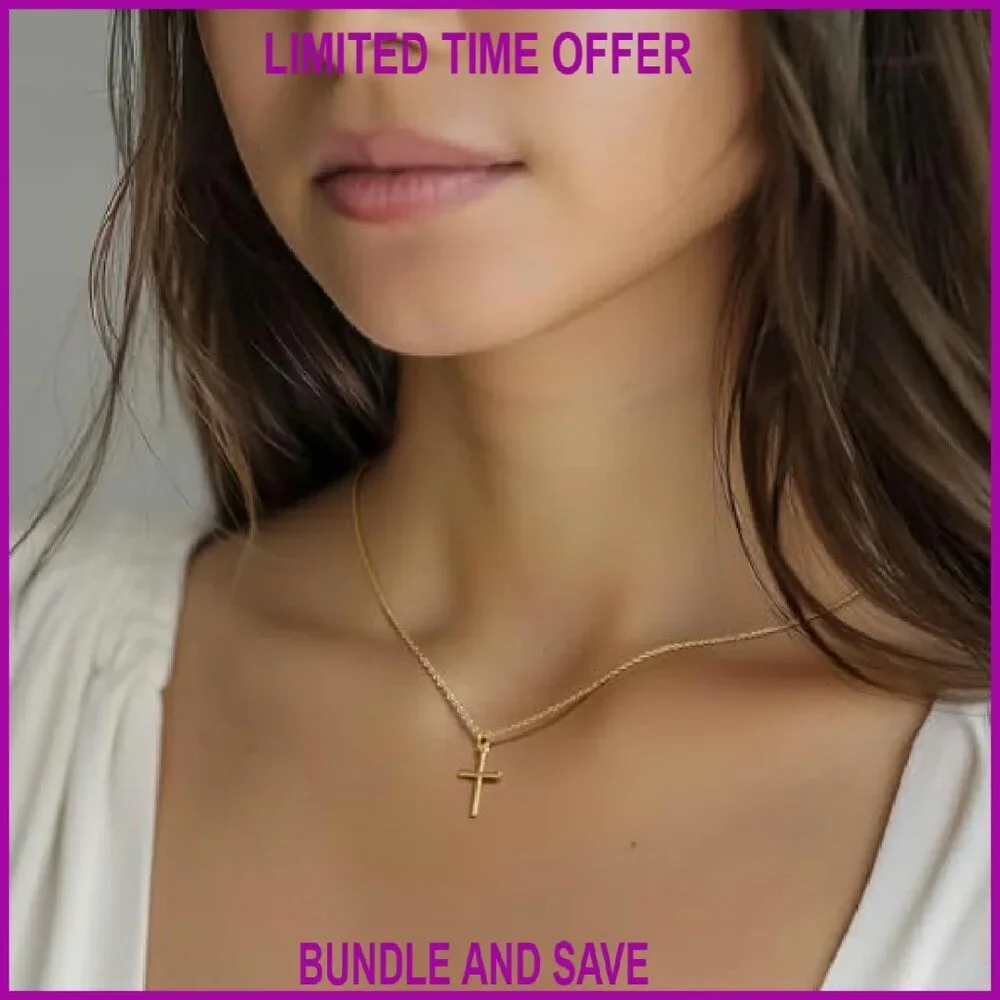 14K Gold Plated Cross Pendant Necklace Adjustable Chain Women's Jewelry